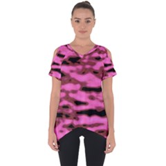 Pink  Waves Abstract Series No1 Cut Out Side Drop Tee by DimitriosArt