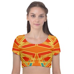 Abstract Pattern Geometric Backgrounds   Velvet Short Sleeve Crop Top  by Eskimos