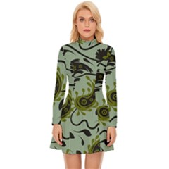 Floral Pattern Paisley Style Paisley Print   Long Sleeve Velour Longline Dress by Eskimos