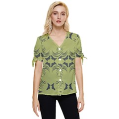 Floral Folk Damask Pattern Fantasy Flowers  Bow Sleeve Button Up Top by Eskimos