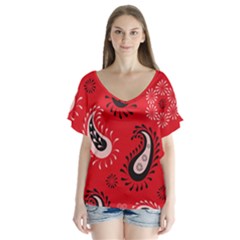 Floral Pattern Paisley Style Paisley Print   V-neck Flutter Sleeve Top by Eskimos