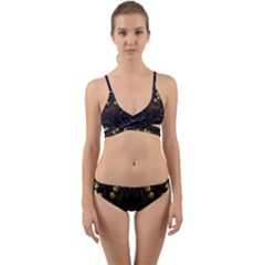 Floral Folk Damask Pattern Fantasy Flowers Floral Geometric Fantasy Wrap Around Bikini Set by Eskimos