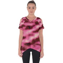 Pink  Waves Flow Series 6 Cut Out Side Drop Tee by DimitriosArt