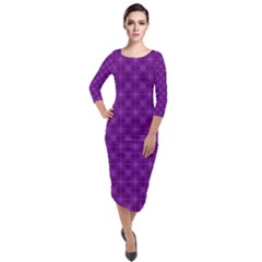 Digital Illusion Quarter Sleeve Midi Velour Bodycon Dress by Sparkle