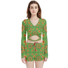 Floral Pattern Paisley Style Paisley Print  Doodle Background Velvet Wrap Crop Top And Shorts Set by Eskimos