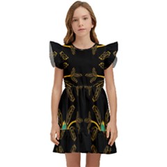 Floral Folk Damask Pattern  Kids  Winged Sleeve Dress by Eskimos