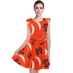Folk Flowers Print Floral Pattern Ethnic Art Tie Up Tunic Dress by Eskimos