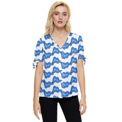 Abstract Waves Bow Sleeve Button Up Top by SychEva