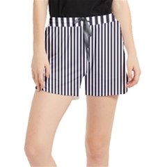 Minimalistic Black And White Stripes, Vertical Lines Pattern Women s Runner Shorts by Casemiro
