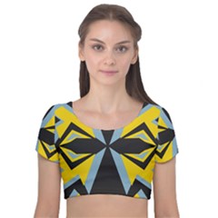 Abstract Pattern Geometric Backgrounds   Velvet Short Sleeve Crop Top  by Eskimos