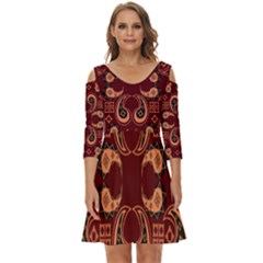 Floral Pattern Paisley Style Paisley Print  Doodle Background Shoulder Cut Out Zip Up Dress by Eskimos