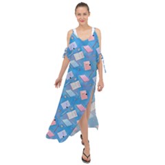 Notepads Pens And Pencils Maxi Chiffon Cover Up Dress by SychEva