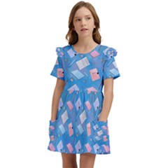 Notepads Pens And Pencils Kids  Frilly Sleeves Pocket Dress by SychEva