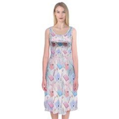 Notepads Pens And Pencils Midi Sleeveless Dress by SychEva