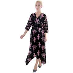 Cupid Pattern Quarter Sleeve Wrap Front Maxi Dress by Valentinaart