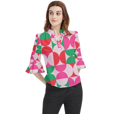 Geometric Pattern Loose Horn Sleeve Chiffon Blouse by Valentinaart