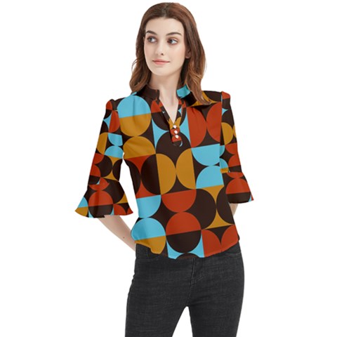 Geometric Pattern Loose Horn Sleeve Chiffon Blouse by Valentinaart