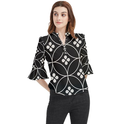 Black And White Pattern Loose Horn Sleeve Chiffon Blouse by Valentinaart
