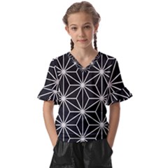 Black And White Pattern Kids  V-neck Horn Sleeve Blouse by Valentinaart