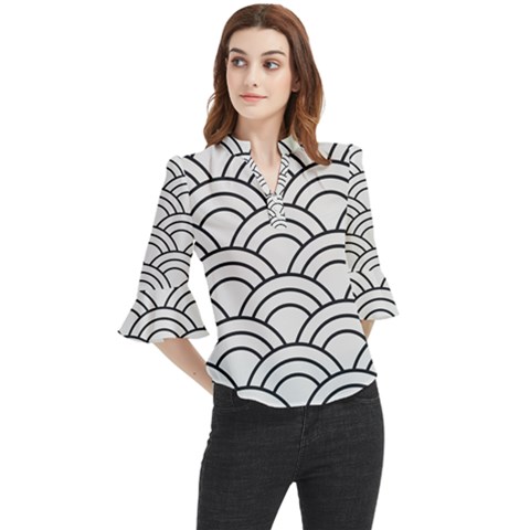 Black And White Pattern Loose Horn Sleeve Chiffon Blouse by Valentinaart