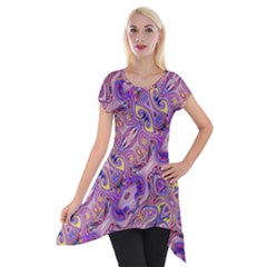 Liquid Art Pouring Abstract Seamless Pattern Tiger Eyes Short Sleeve Side Drop Tunic by artico