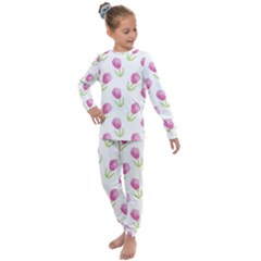 Tulips Watercolor Pattern Kids  Long Sleeve Set  by Littlebird