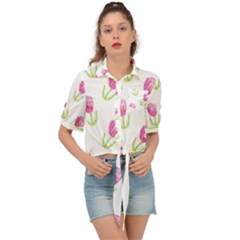 Tulips Watercolor Pattern Tie Front Shirt  by Littlebird