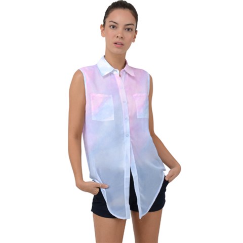 Watercolor Clouds2 Sleeveless Chiffon Button Shirt by Littlebird
