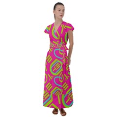 Abstract Pattern Geometric Backgrounds   Flutter Sleeve Maxi Dress by Eskimos