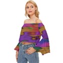 Puzzle Landscape In Beautiful Jigsaw Colors Off Shoulder Flutter Bell Sleeve Top View2