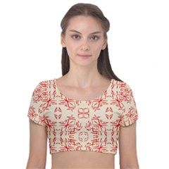 Abstract Pattern Geometric Backgrounds   Velvet Short Sleeve Crop Top  by Eskimos
