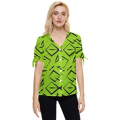 Abstract Pattern Geometric Backgrounds   Bow Sleeve Button Up Top by Eskimos
