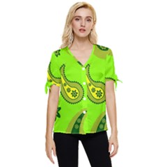 Floral Pattern Paisley Style Paisley Print  Doodle Background Bow Sleeve Button Up Top by Eskimos