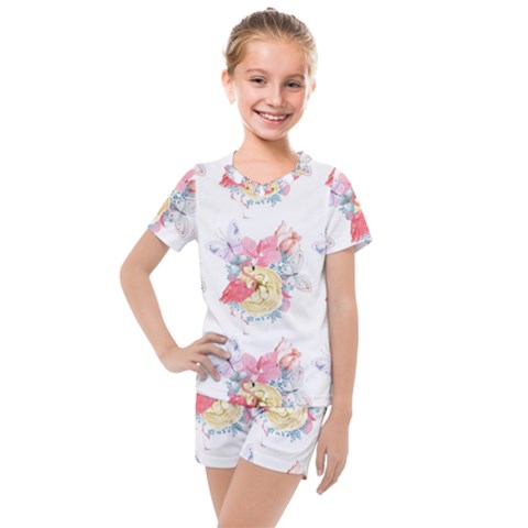 Flamingos Kids  Mesh Tee And Shorts Set by Sparkle