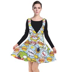 Comic Pow Bamm Boom Poof Wtf Pattern 1 Plunge Pinafore Dress by EDDArt
