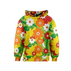 Flower Power Wallpaper Green Yellow Orange Red Kids  Pullover Hoodie by EDDArt