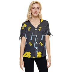 Abstract Pattern Geometric Backgrounds   Bow Sleeve Button Up Top by Eskimos