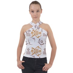 Abstract Pattern Geometric Backgrounds   Cross Neck Velour Top by Eskimos