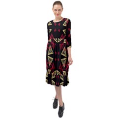 Abstract Pattern Geometric Backgrounds   Ruffle End Midi Chiffon Dress by Eskimos