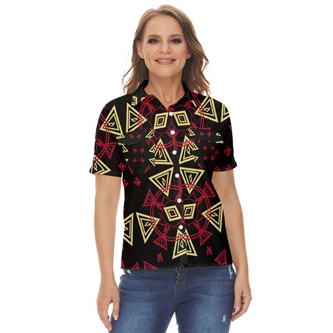 Abstract Pattern Geometric Backgrounds   Women s Short Sleeve Double Pocket Shirt by Eskimos
