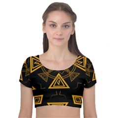 Abstract Pattern Geometric Backgrounds   Velvet Short Sleeve Crop Top  by Eskimos