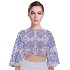Abstract Pattern Geometric Backgrounds   Tie Back Butterfly Sleeve Chiffon Top by Eskimos
