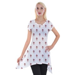 Weird Fantasy Bird Drawing Motif Pattern Short Sleeve Side Drop Tunic by dflcprintsclothing