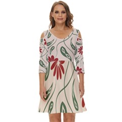  Folk Flowers Floral Art Print Flowers Abstract Art  Shoulder Cut Out Zip Up Dress by Eskimos