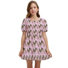 Fern Pattern 2 Pink Kids  Short Sleeve Dolly Dress by violetheavensky