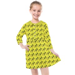 Fern Pattern 2 Yellow Kids  Quarter Sleeve Shirt Dress by violetheavensky