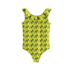 Fern Pattern 2 Yellow Kids  Frill Swimsuit by violetheavensky