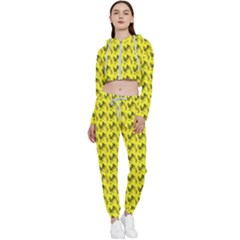 Fern Pattern 2 Yellow Cropped Zip Up Lounge Set by violetheavensky