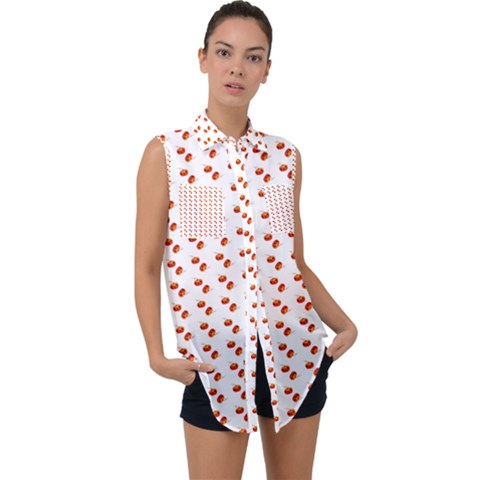 Kawaii Pumpkin Patt White Sleeveless Chiffon Button Shirt by violetheavensky