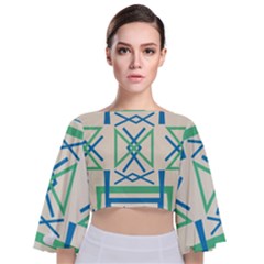 Abstract Pattern Geometric Backgrounds   Tie Back Butterfly Sleeve Chiffon Top by Eskimos